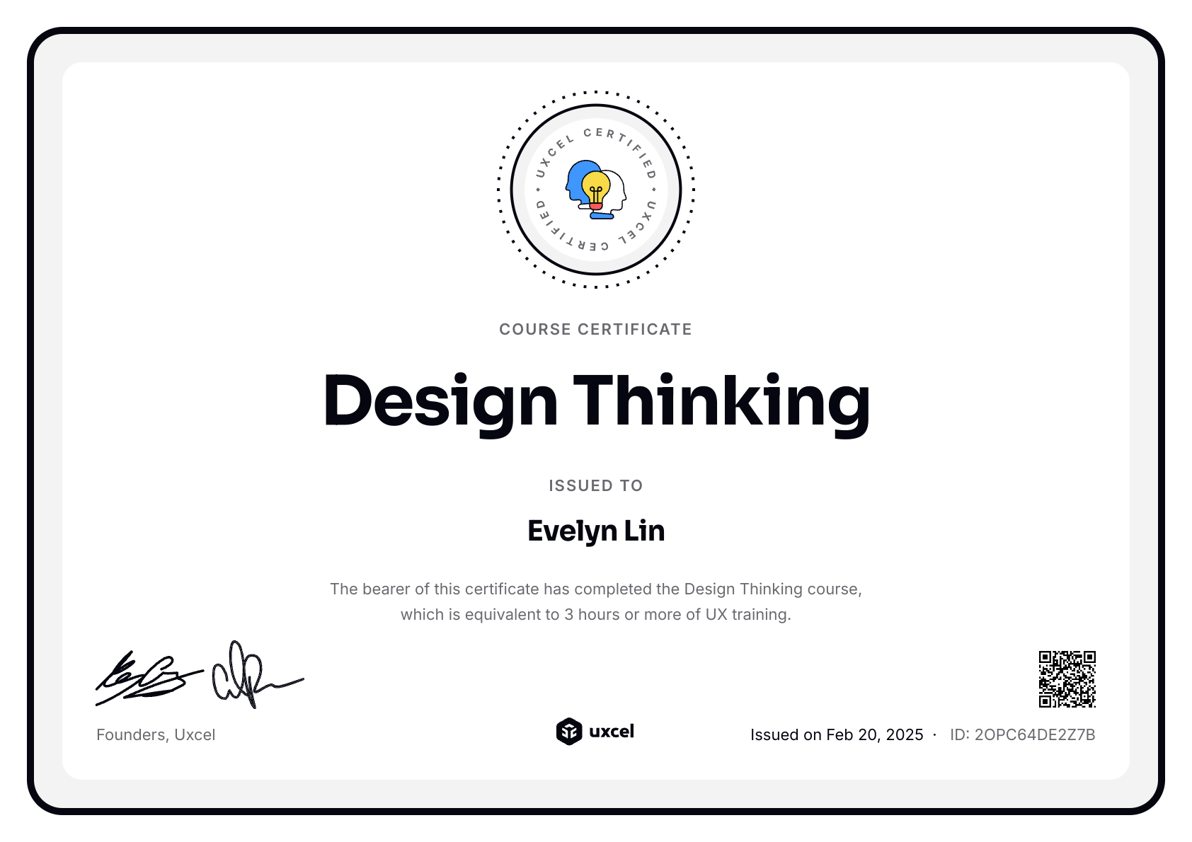 Evelyn Lin's certificate